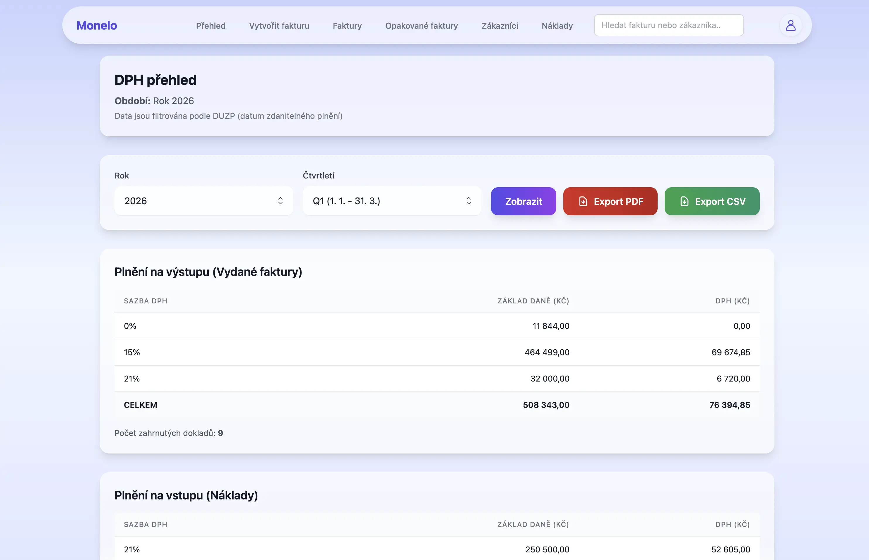DPH přehled pro plátce DPH
