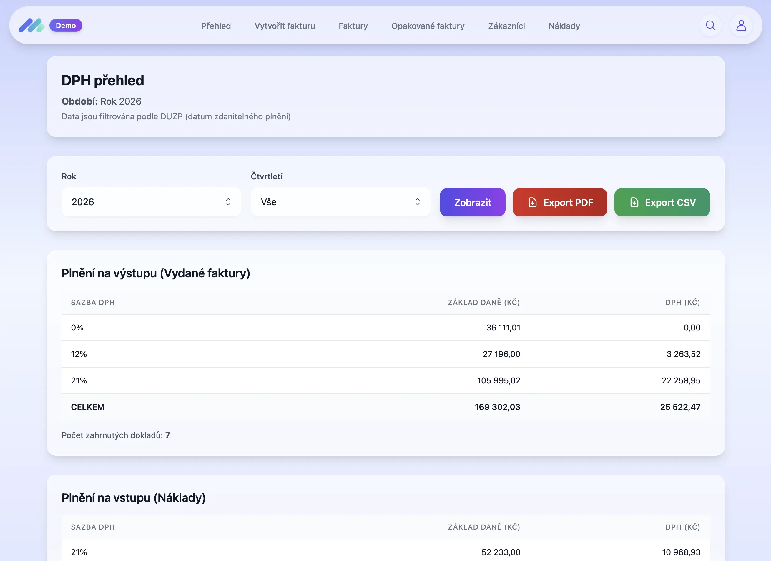 DPH přehled pro plátce DPH
